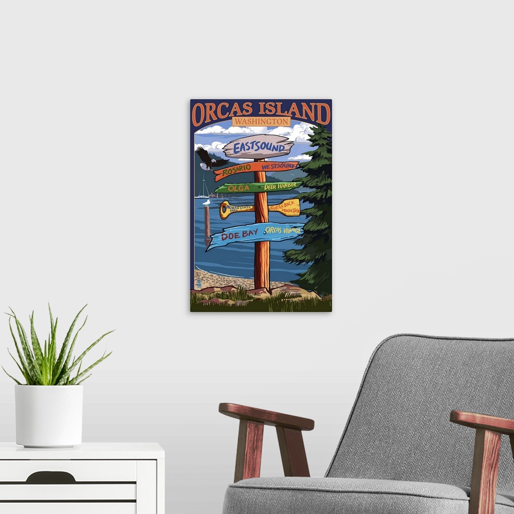 A modern room featuring Orcas Island, WA - Destination Sign: Retro Travel Poster