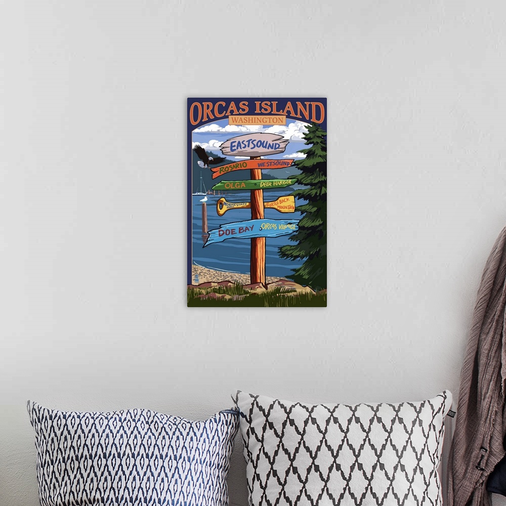 A bohemian room featuring Orcas Island, Washington, Destination Sign