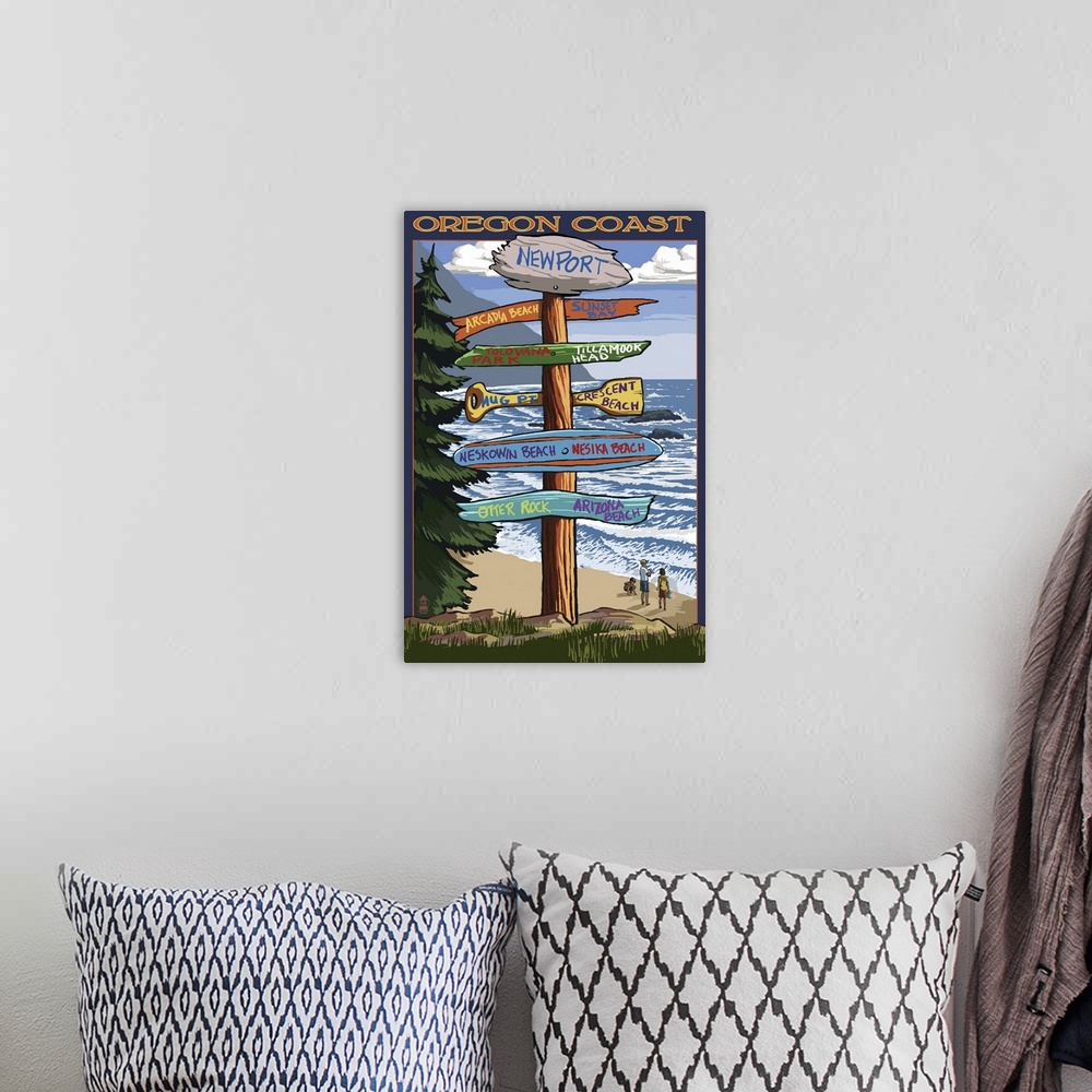 A bohemian room featuring Oregon Coast Destinations: Retro Travel Poster