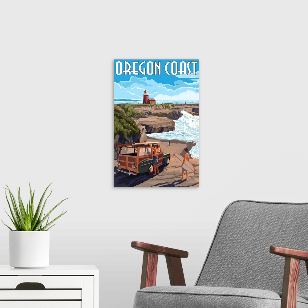 A modern room featuring Oregon Coast - Woody and Lighthouse - Recolor