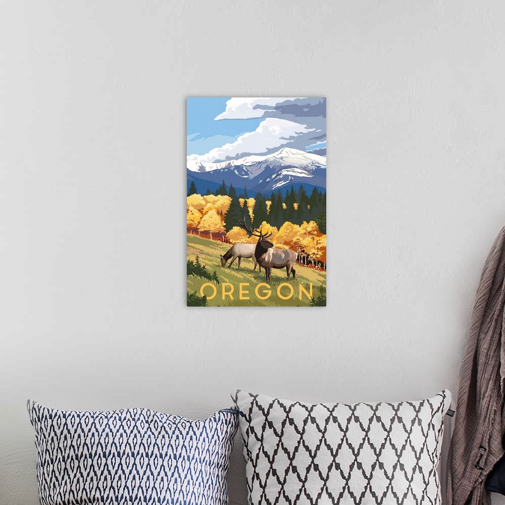 A bohemian room featuring Oregon - Elk and Mountains