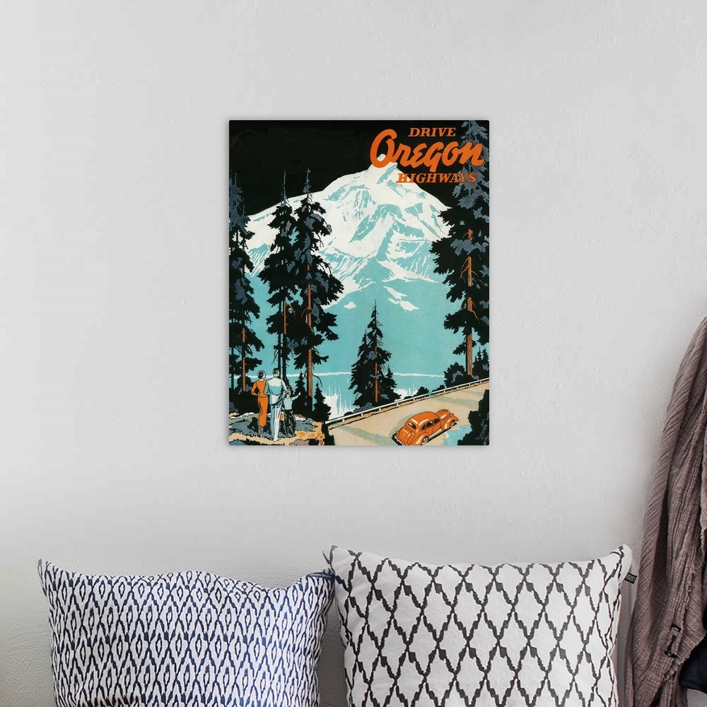 A bohemian room featuring Oregon Highways Advertising Poster, Oregon