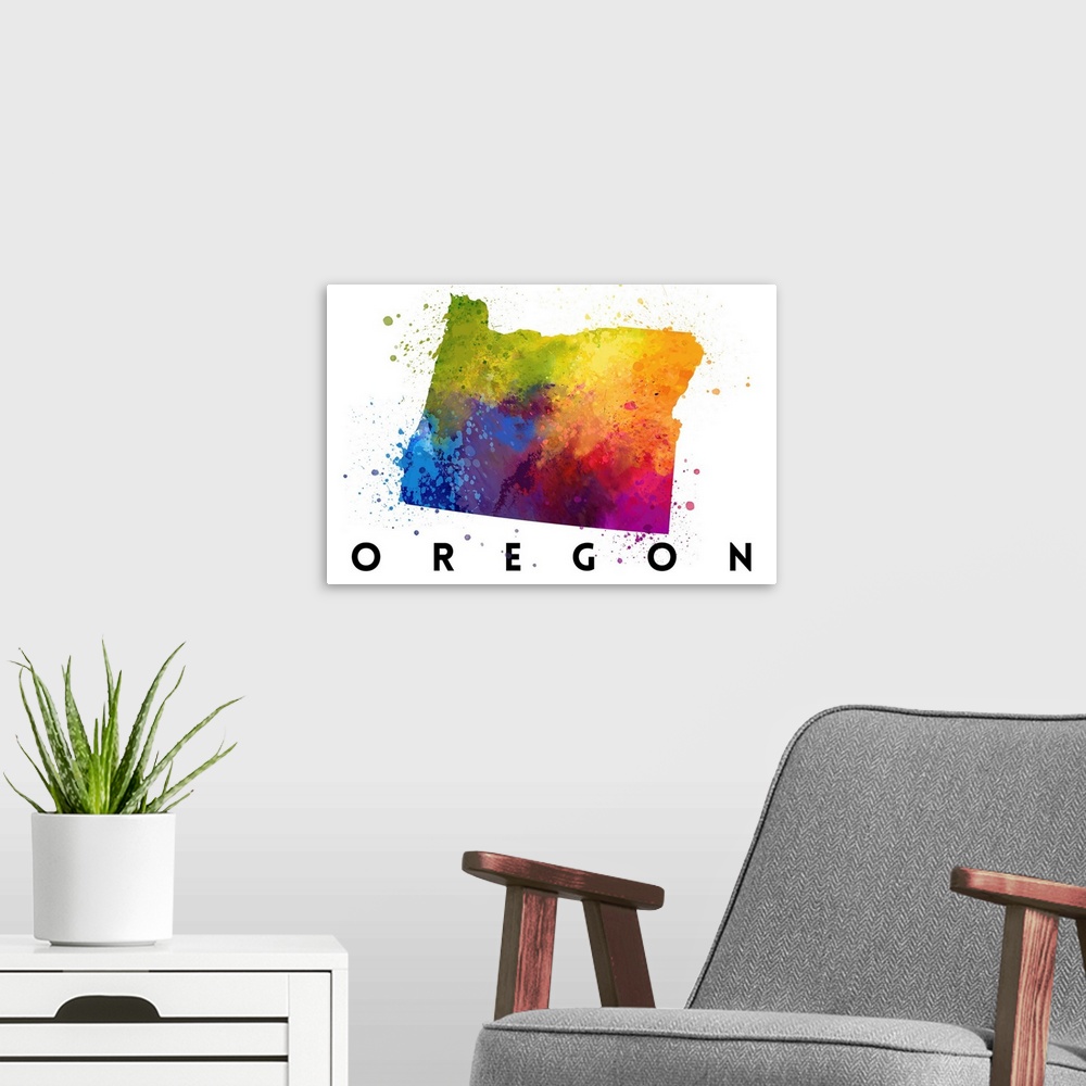A modern room featuring Oregon - State Abstract Watercolor