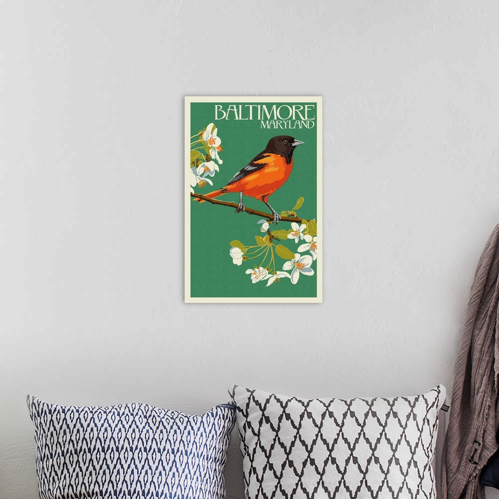 A bohemian room featuring Oriole Letterpress - Baltimore, MD: Retro Travel Poster