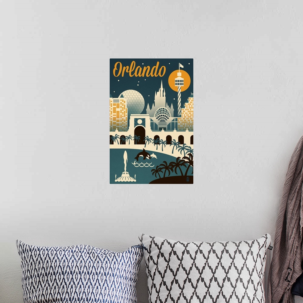 A bohemian room featuring Orlando, Florida Retro Skyline