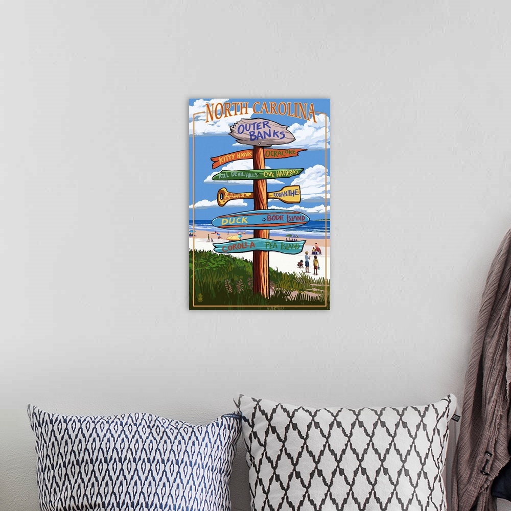 A bohemian room featuring Outer Banks, North Carolina - Sign Destinations: Retro Travel Poster