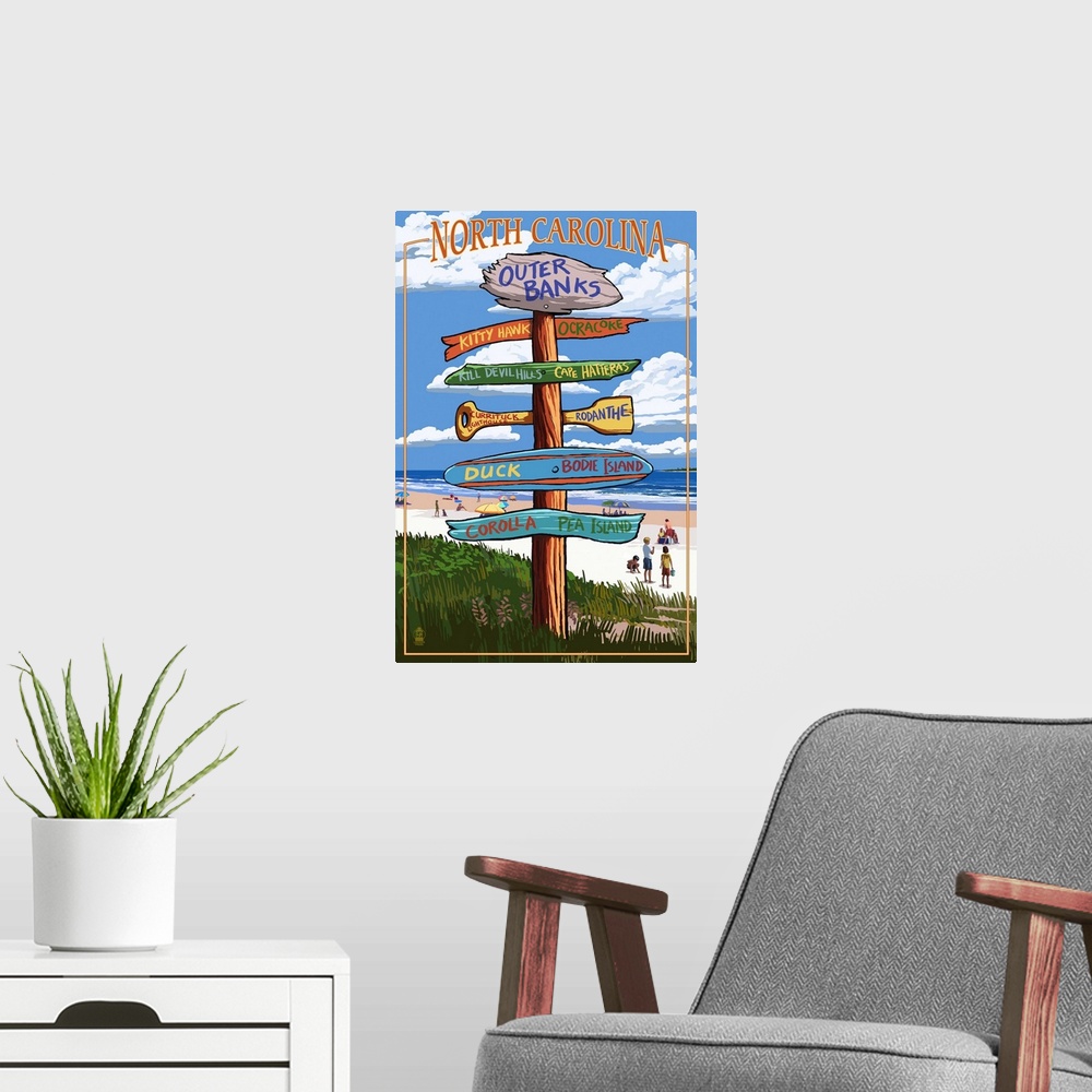 A modern room featuring Outer Banks, North Carolina - Sign Destinations: Retro Travel Poster