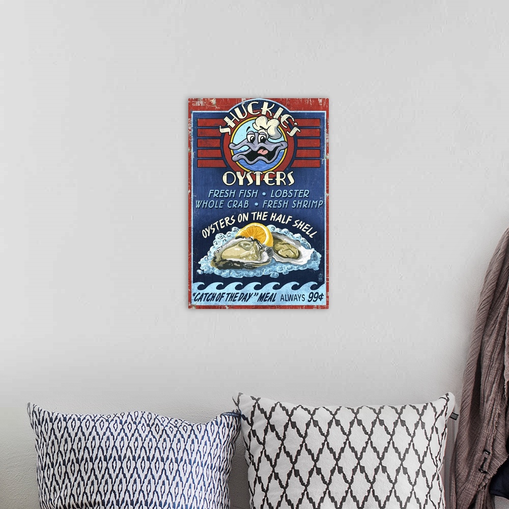 A bohemian room featuring Oyster Bar, Vintage Sign
