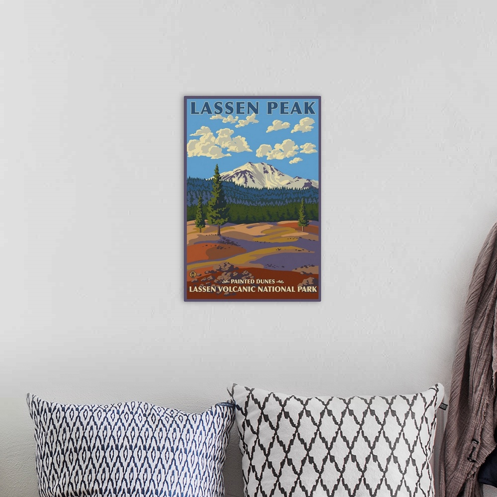 A bohemian room featuring Painted Dunes - Lassen Volcanic National Park, CA: Retro Travel Poster