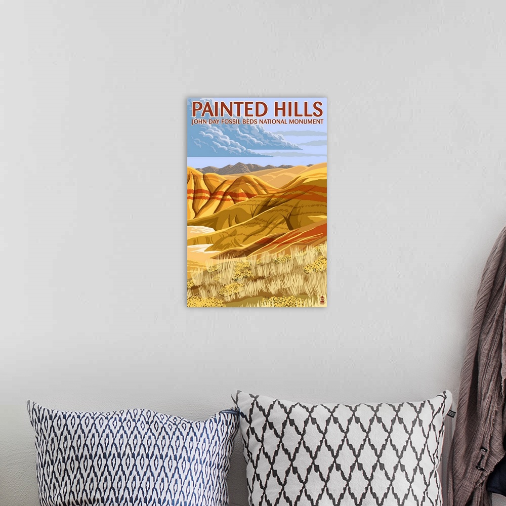 A bohemian room featuring Painted Hills - John Day Fossil Beds, Oregon: Retro Travel Poster