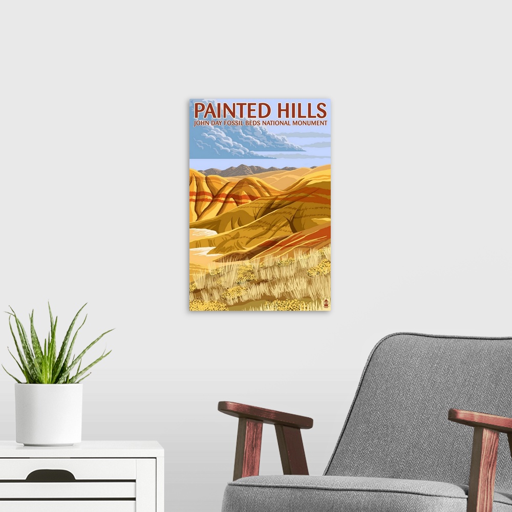 A modern room featuring Painted Hills - John Day Fossil Beds, Oregon: Retro Travel Poster
