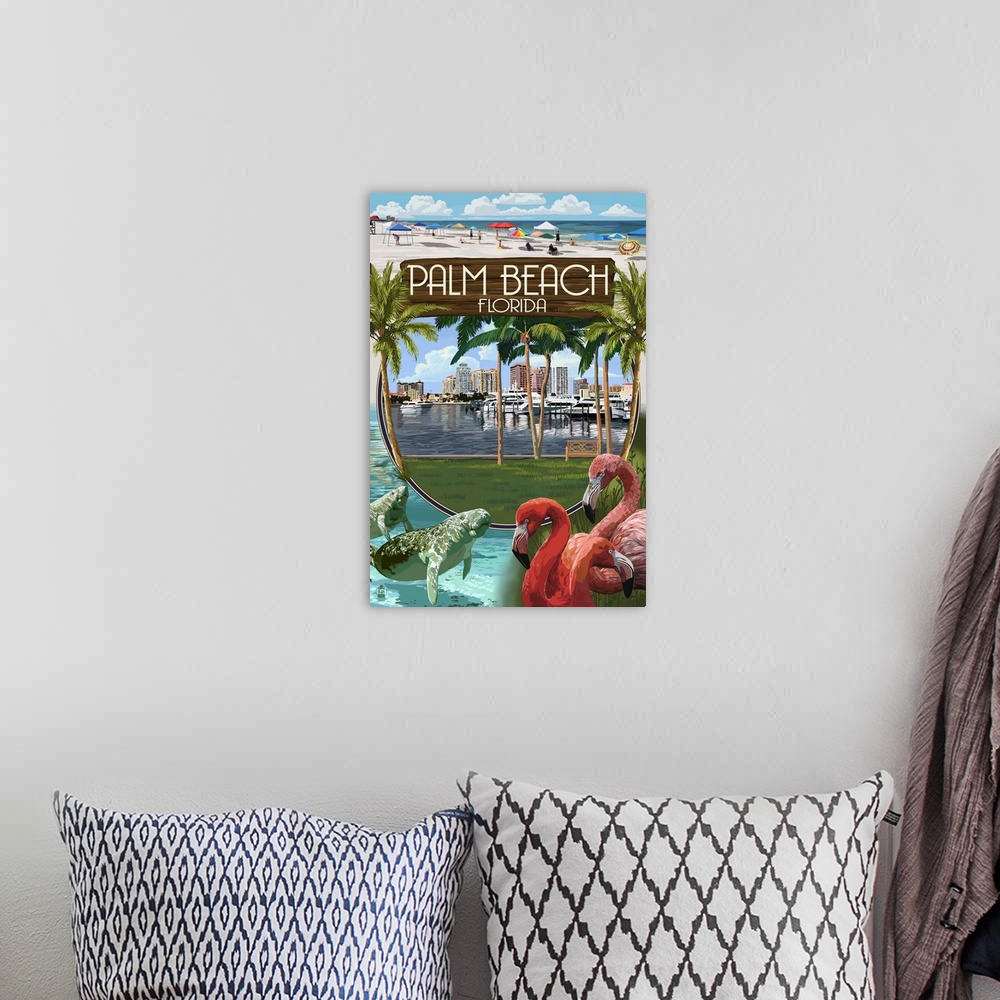 A bohemian room featuring Palm Beach, Florida - Montage Scenes: Retro Travel Poster