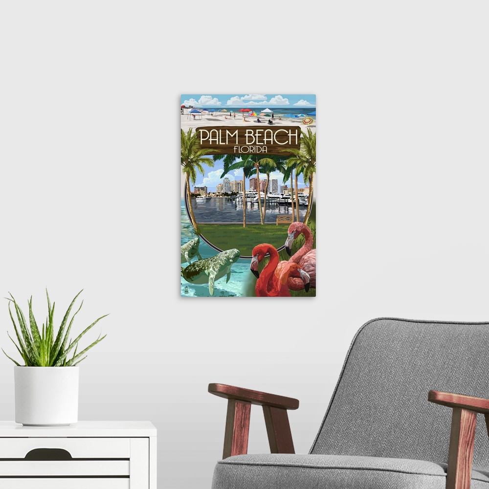 A modern room featuring Palm Beach, Florida - Montage Scenes: Retro Travel Poster