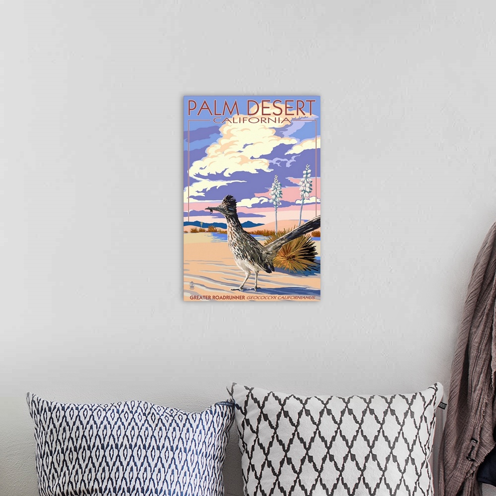 A bohemian room featuring Palm Desert, California - Roadrunner Scene: Retro Travel Poster