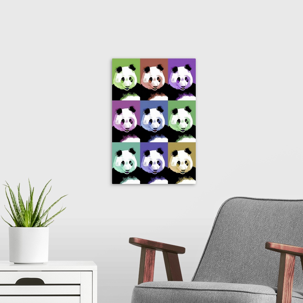 A modern room featuring Panda Pop Art - Visit the Zoo: Retro Travel Poster