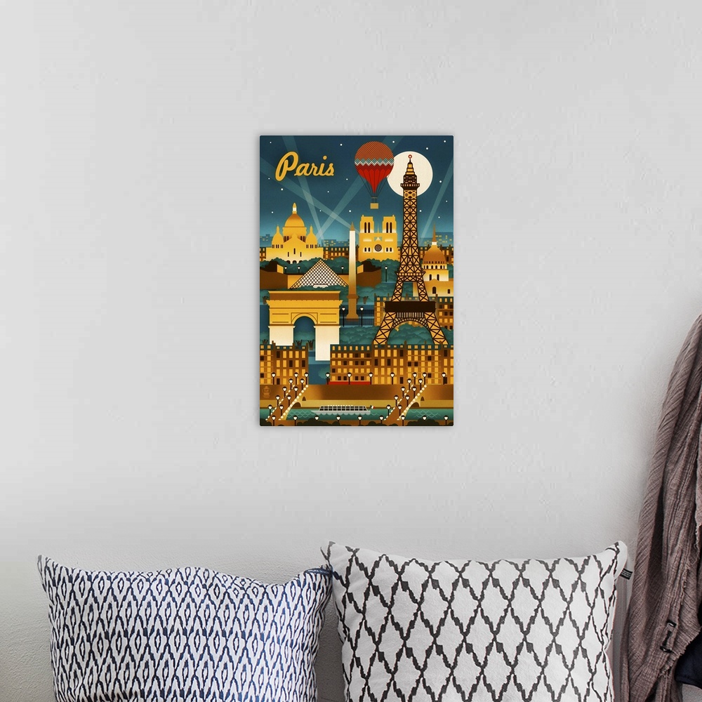 A bohemian room featuring Paris, France, Retro Skyline