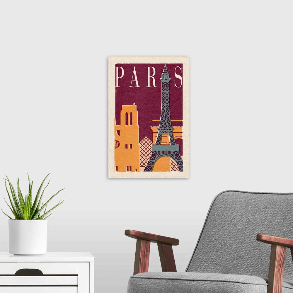 A modern room featuring Paris, Woodblock