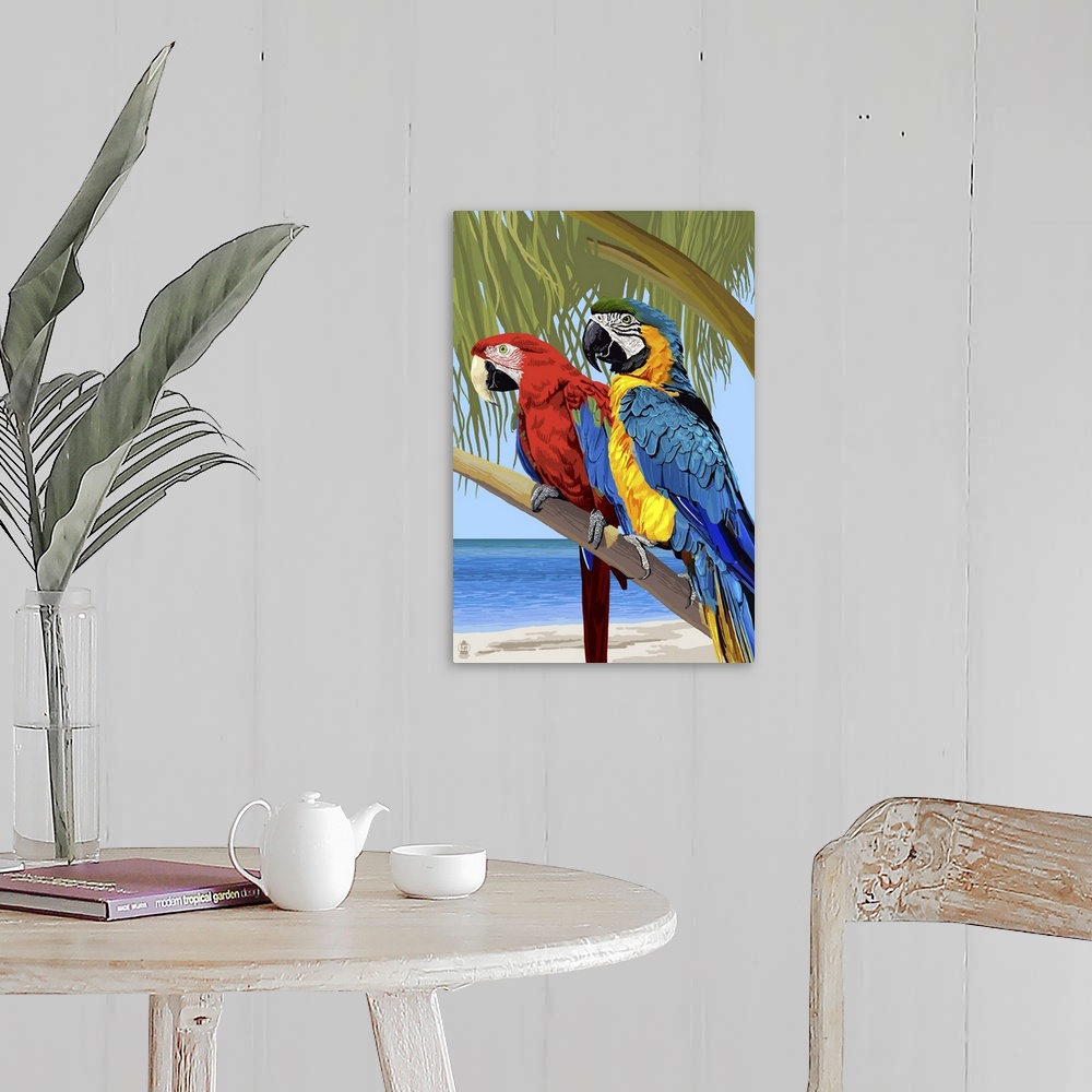 A farmhouse room featuring Parrots: Retro Poster Art