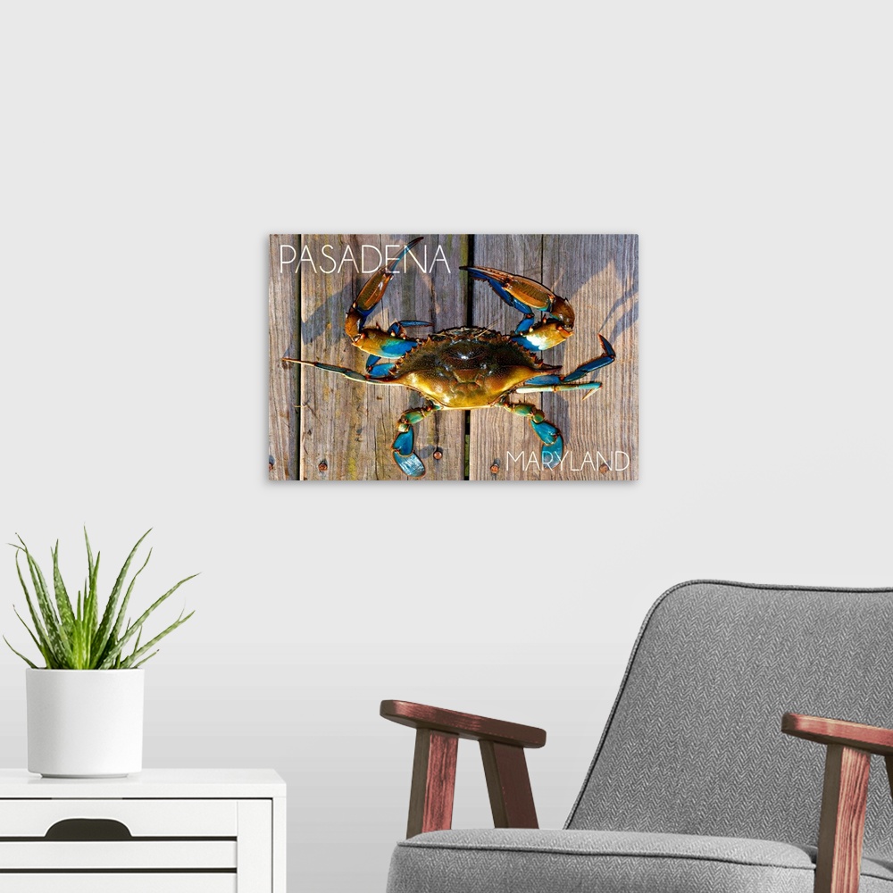 A modern room featuring Pasadena, Maryland, Blue Crab on Dock