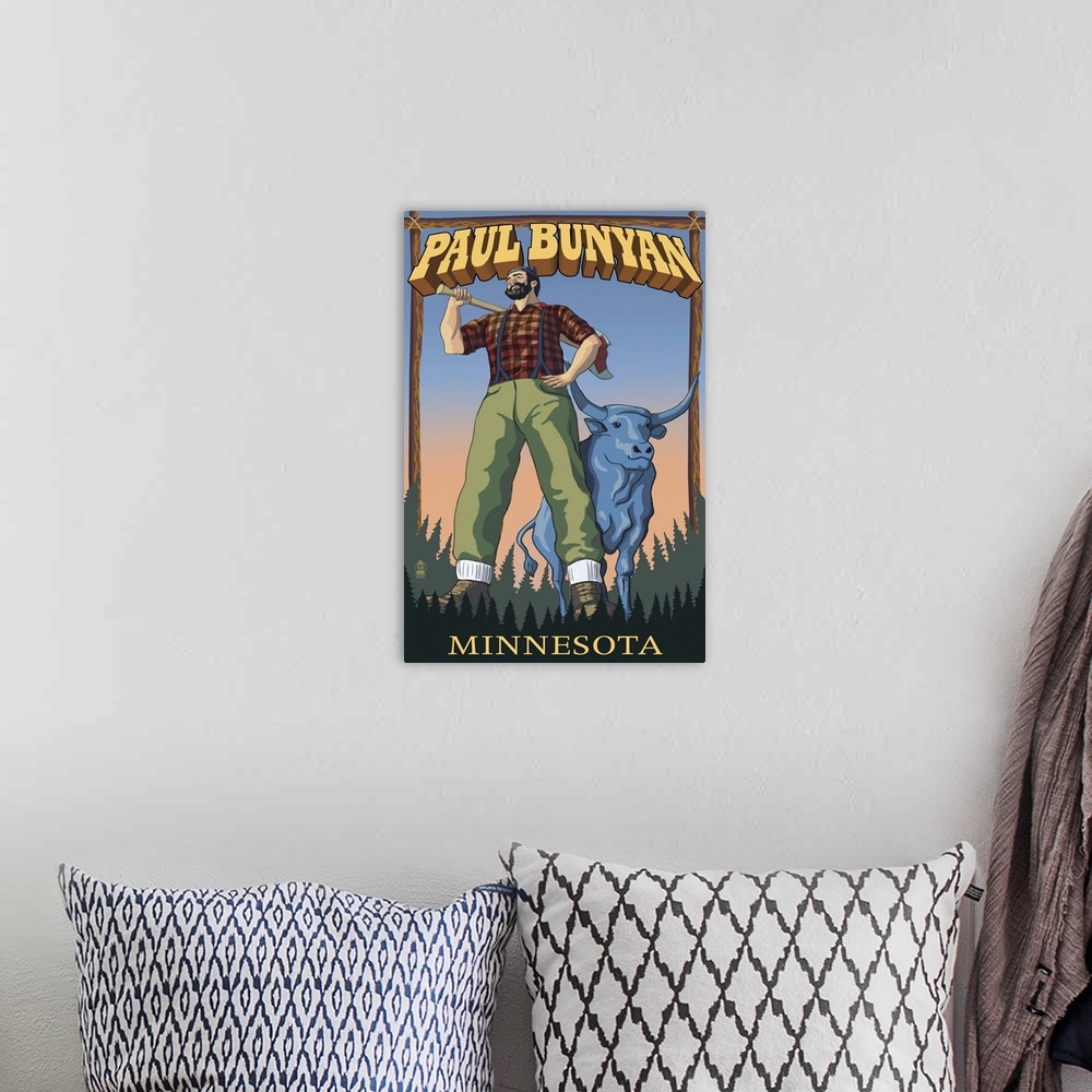 A bohemian room featuring Paul Bunyan - Minnesota: Retro Travel Poster