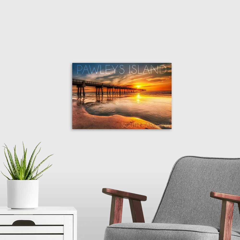 A modern room featuring Pawleys Island, South Carolina, Pier and Sunset