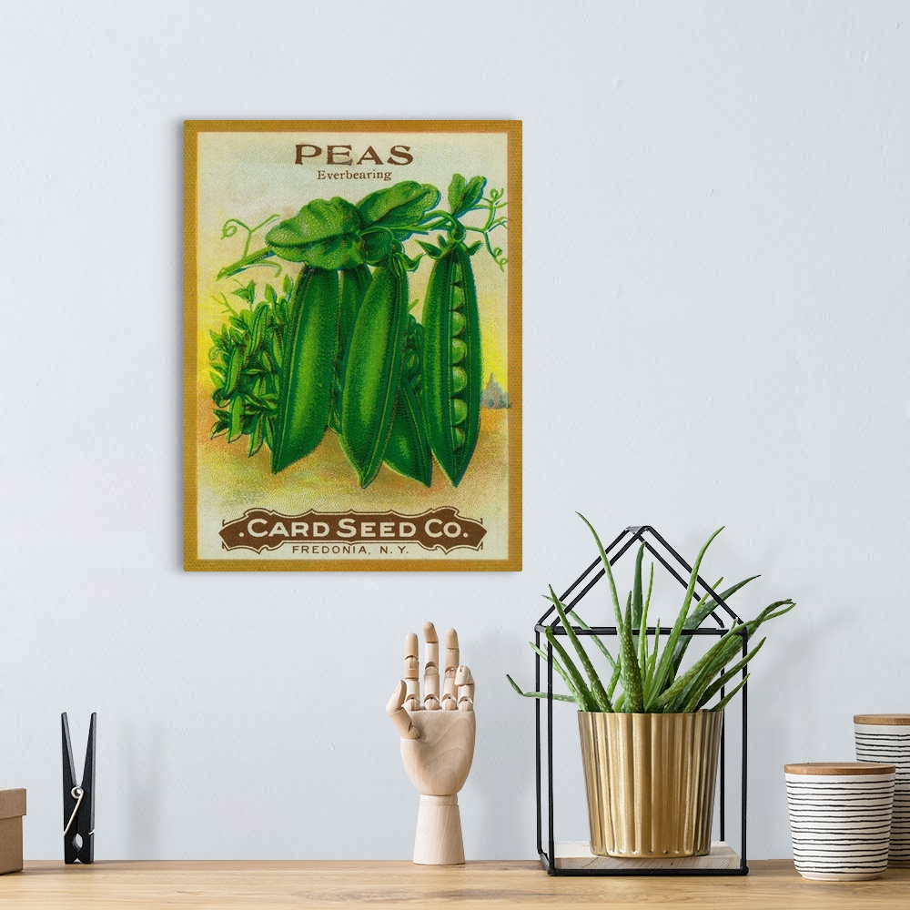 A bohemian room featuring A vintage label from a seed packet for peas.