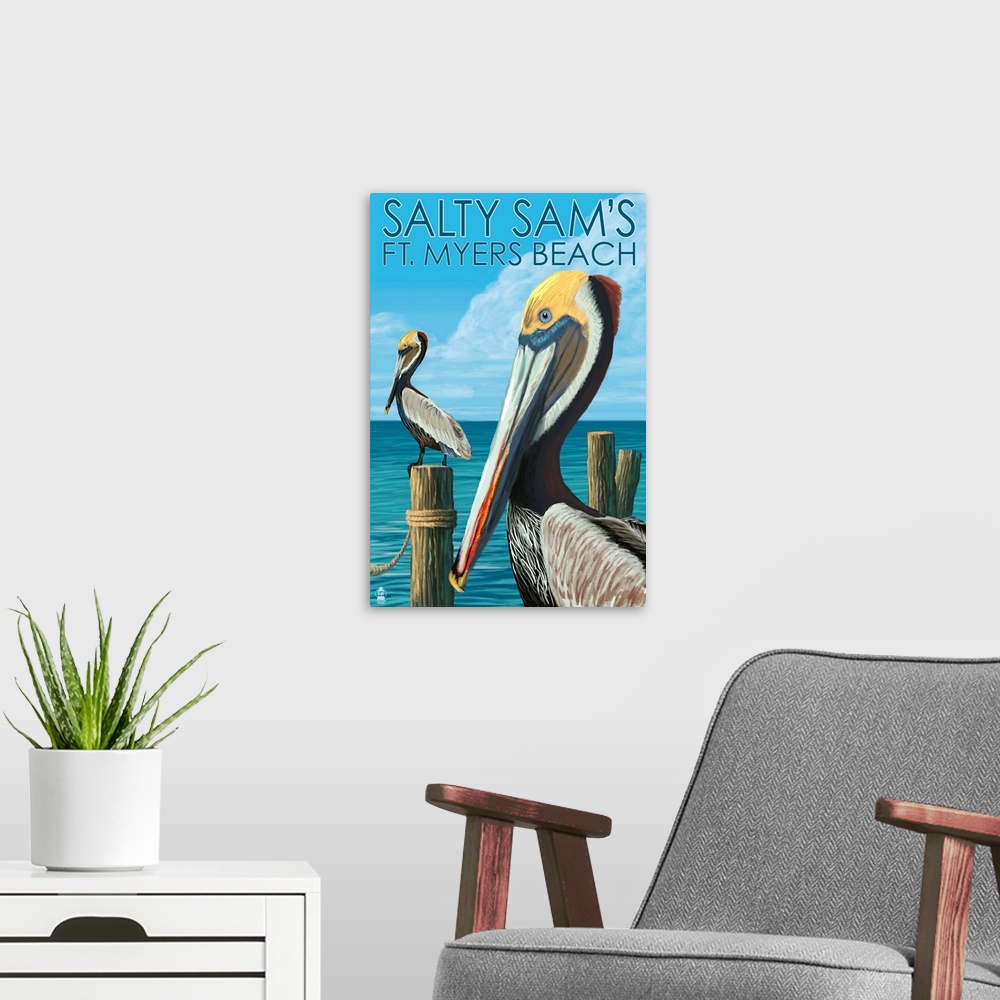A modern room featuring Pelicans, Salty Sam's, Ft. Myers Beach, Florida