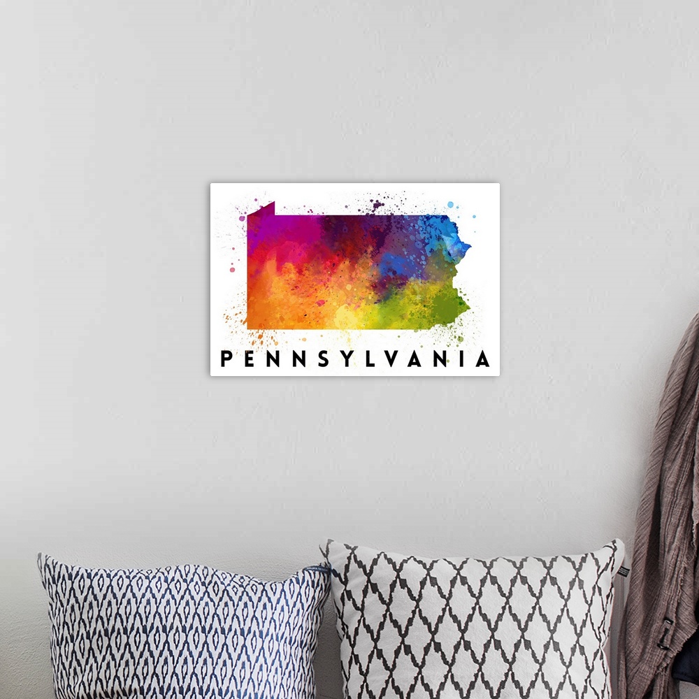 A bohemian room featuring Pennsylvania - State Abstract Watercolor