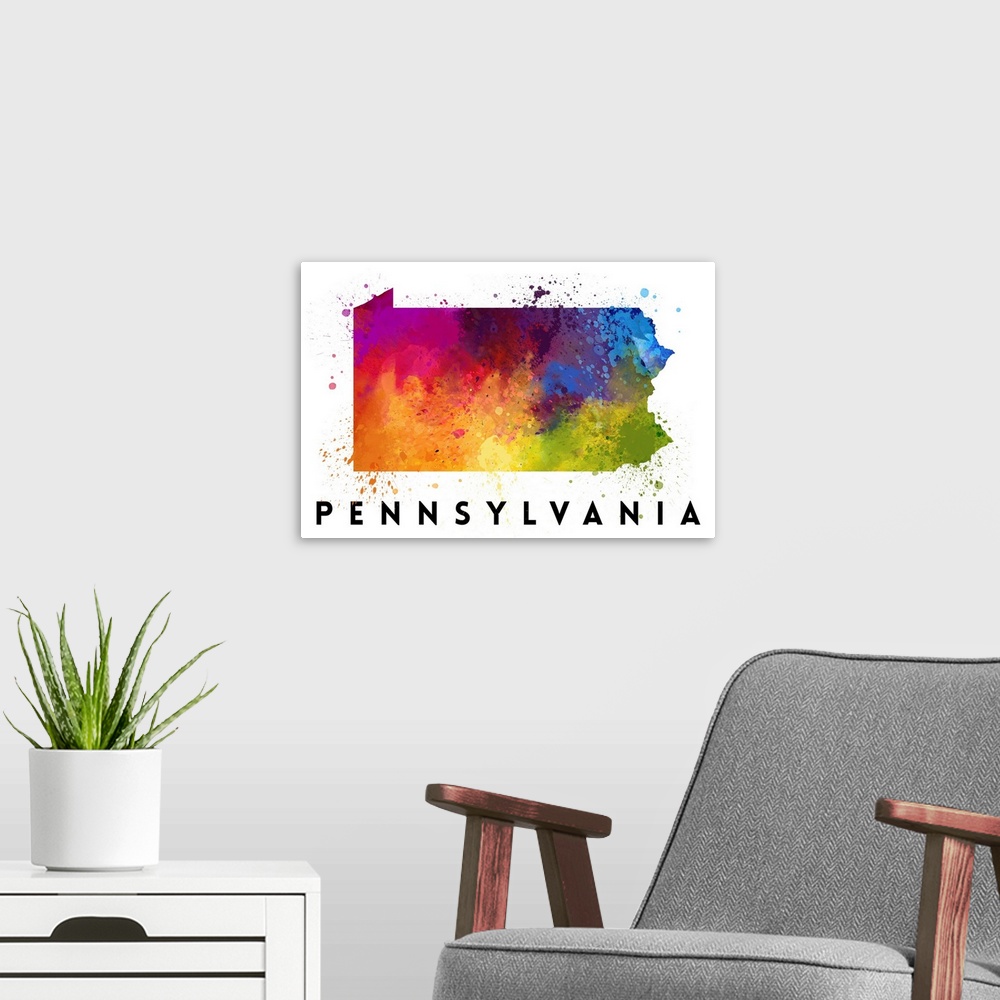 A modern room featuring Pennsylvania - State Abstract Watercolor