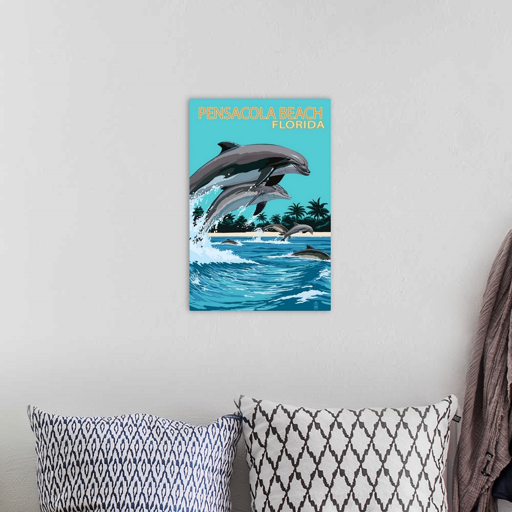 A bohemian room featuring Pensacola Beach, Florida, Dolphins Jumping