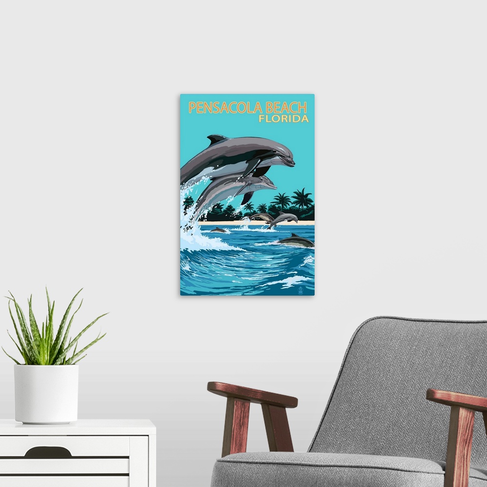 A modern room featuring Pensacola Beach, Florida, Dolphins Jumping