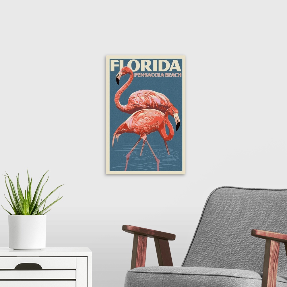 A modern room featuring Pensacola Beach, Florida, Flamingo, Letterpress