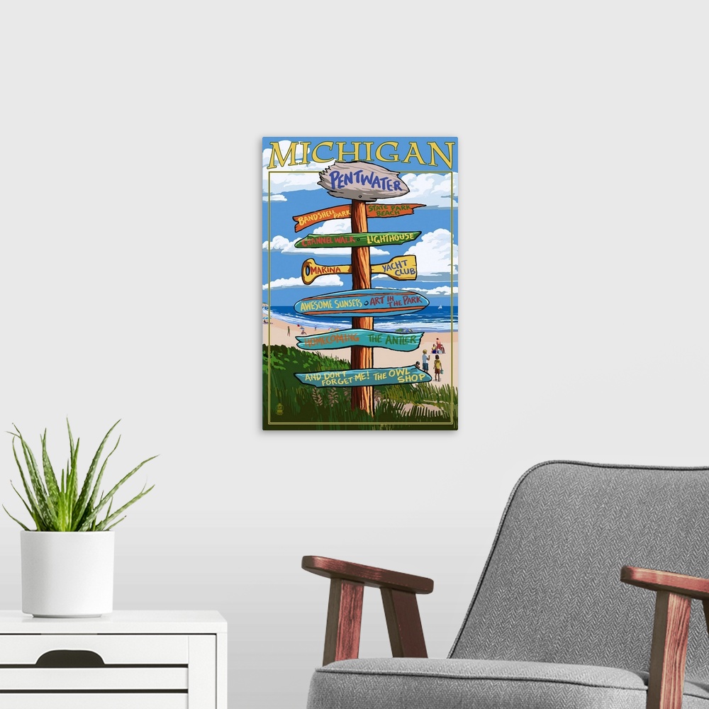 A modern room featuring Pentwater, Michigan - Sign Destinations: Retro Travel Poster