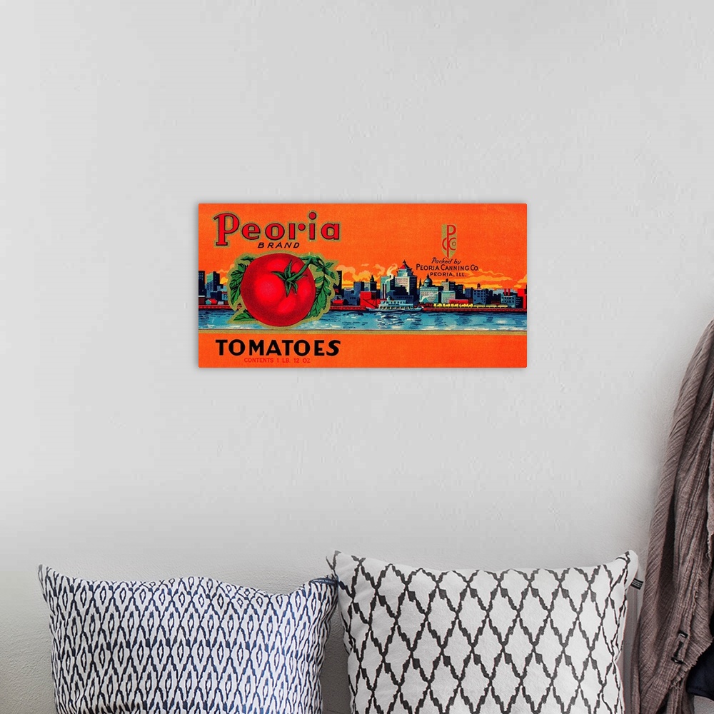 A bohemian room featuring Peoria Tomato Label, Peoria, IL
