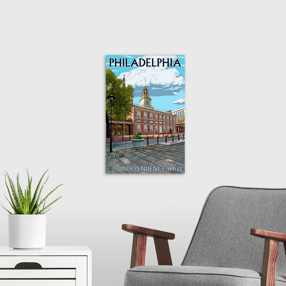 A modern room featuring Philadelphia, PA, Independence Hall