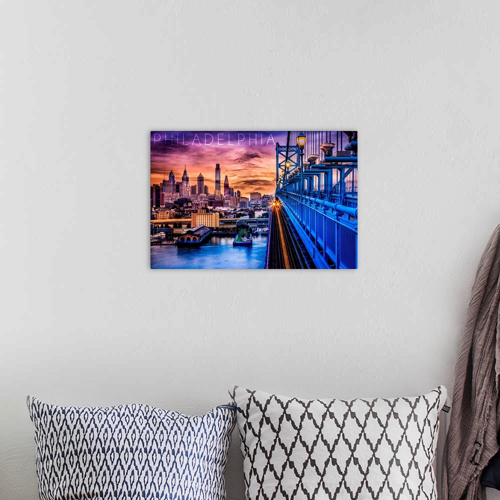 A bohemian room featuring Philadelphia, Pennsylvania, Skyline and Bridge Sunset