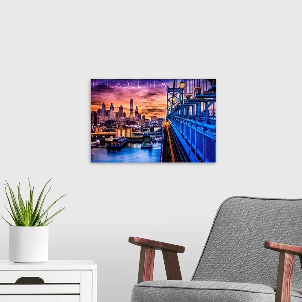 A modern room featuring Philadelphia, Pennsylvania, Skyline and Bridge Sunset