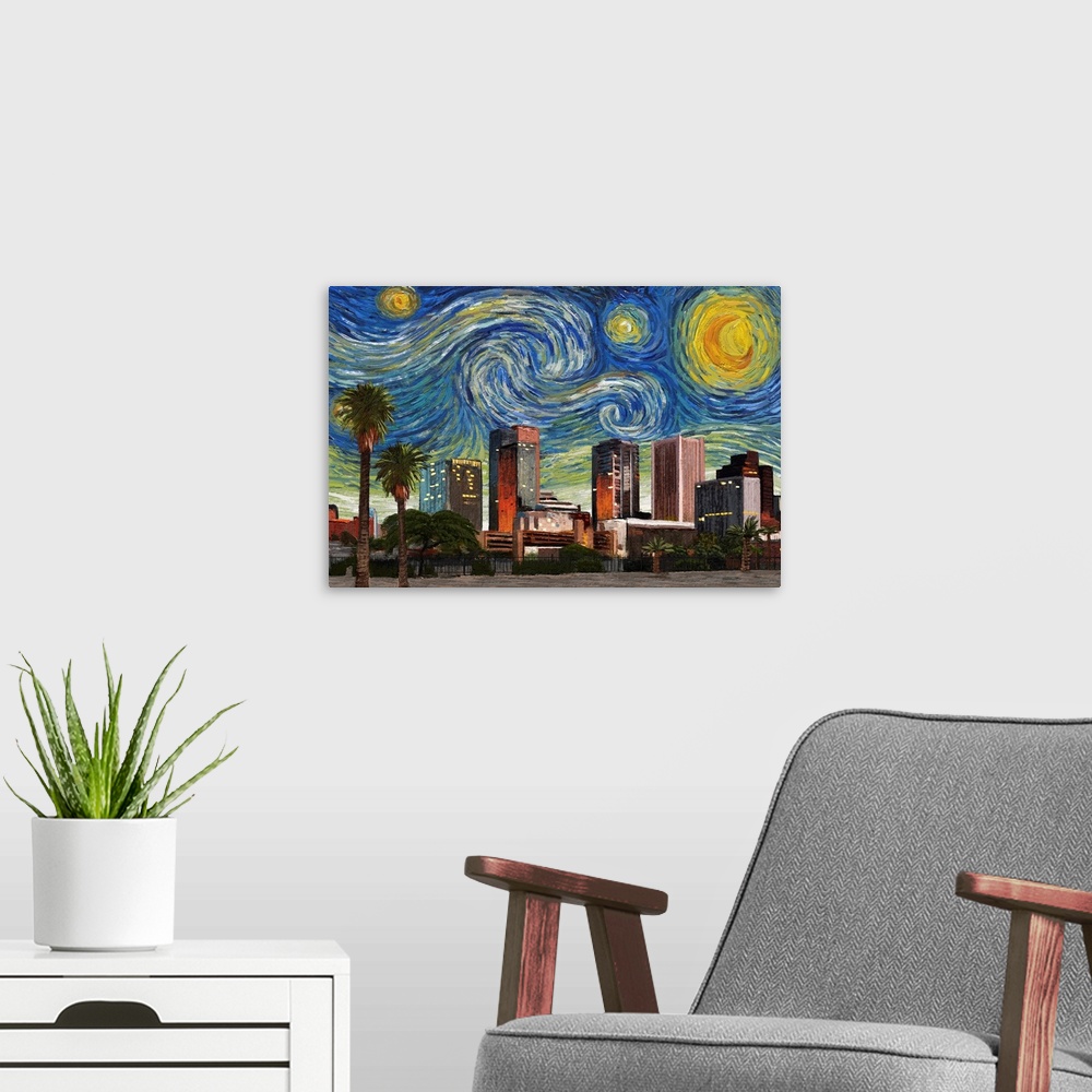 A modern room featuring Phoenix, Arizona - Starry Night City Series