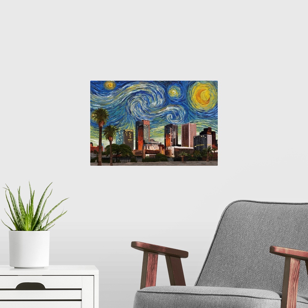 A modern room featuring Phoenix, Arizona - Starry Night City Series