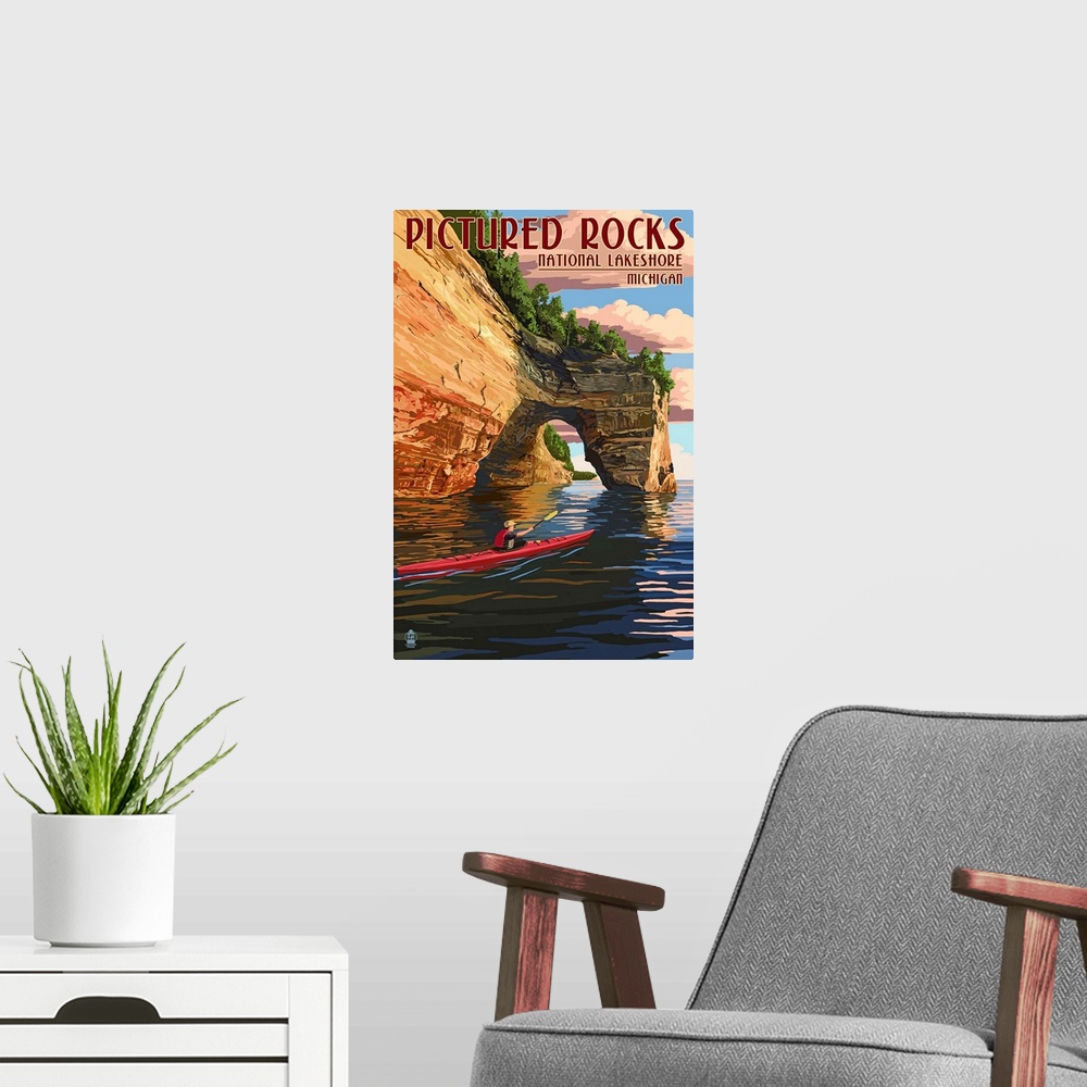 A modern room featuring Pictured Rocks National Lakeshore, Michigan: Retro Travel Poster