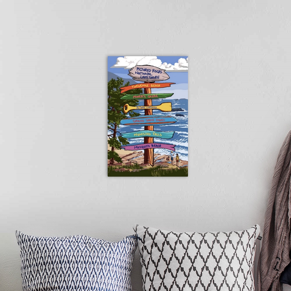 A bohemian room featuring Pictured Rocks National Lakeshore, Michigan, Signpost