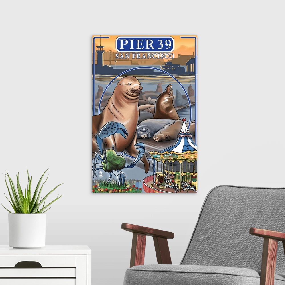 A modern room featuring Pier 39 - San Francisco, CA: Retro Travel Poster
