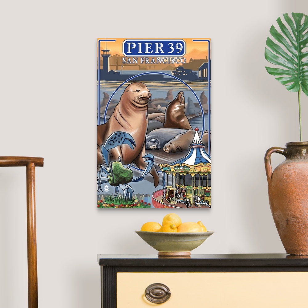 A traditional room featuring Pier 39 - San Francisco, CA: Retro Travel Poster