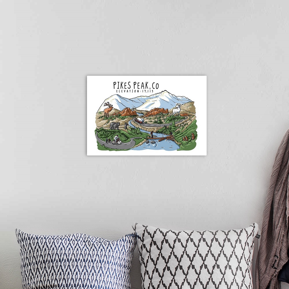 A bohemian room featuring Pikes Peak, Colorado - Line Drawing