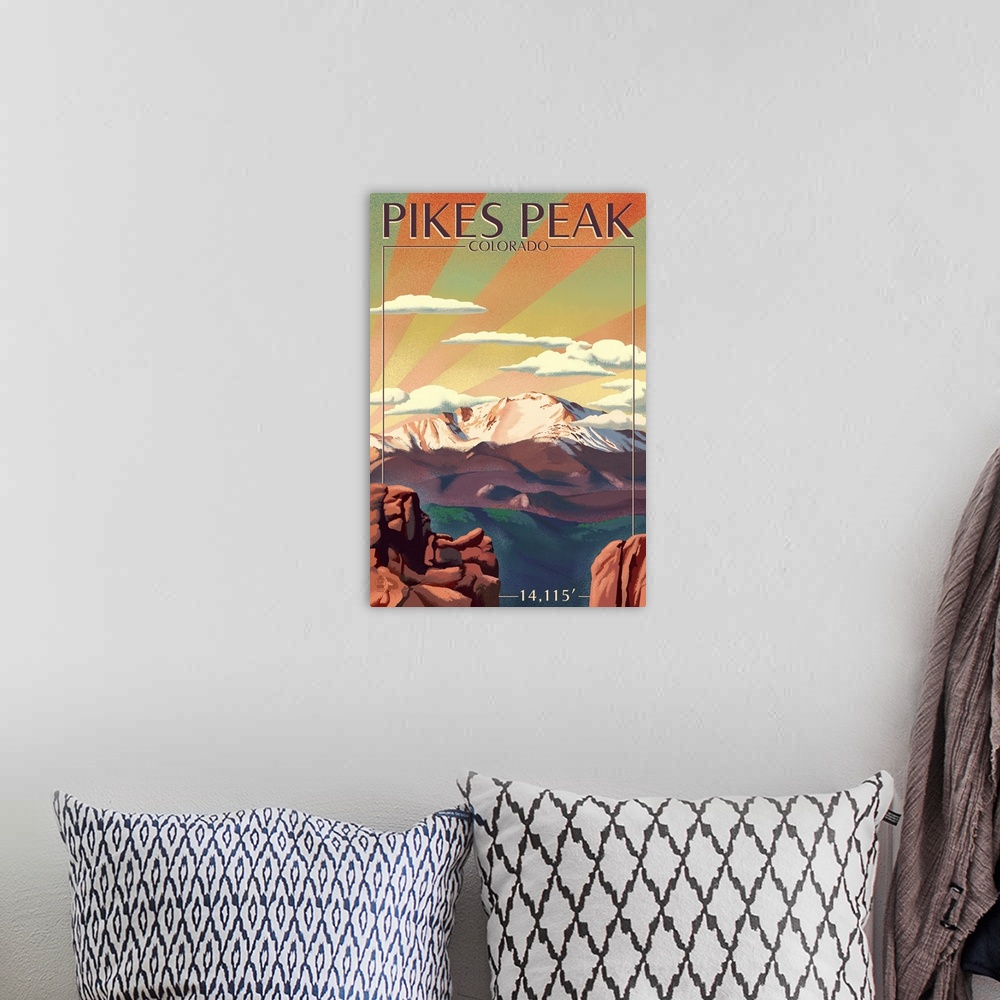 A bohemian room featuring Pikes Peak, Colorado - Lithograph