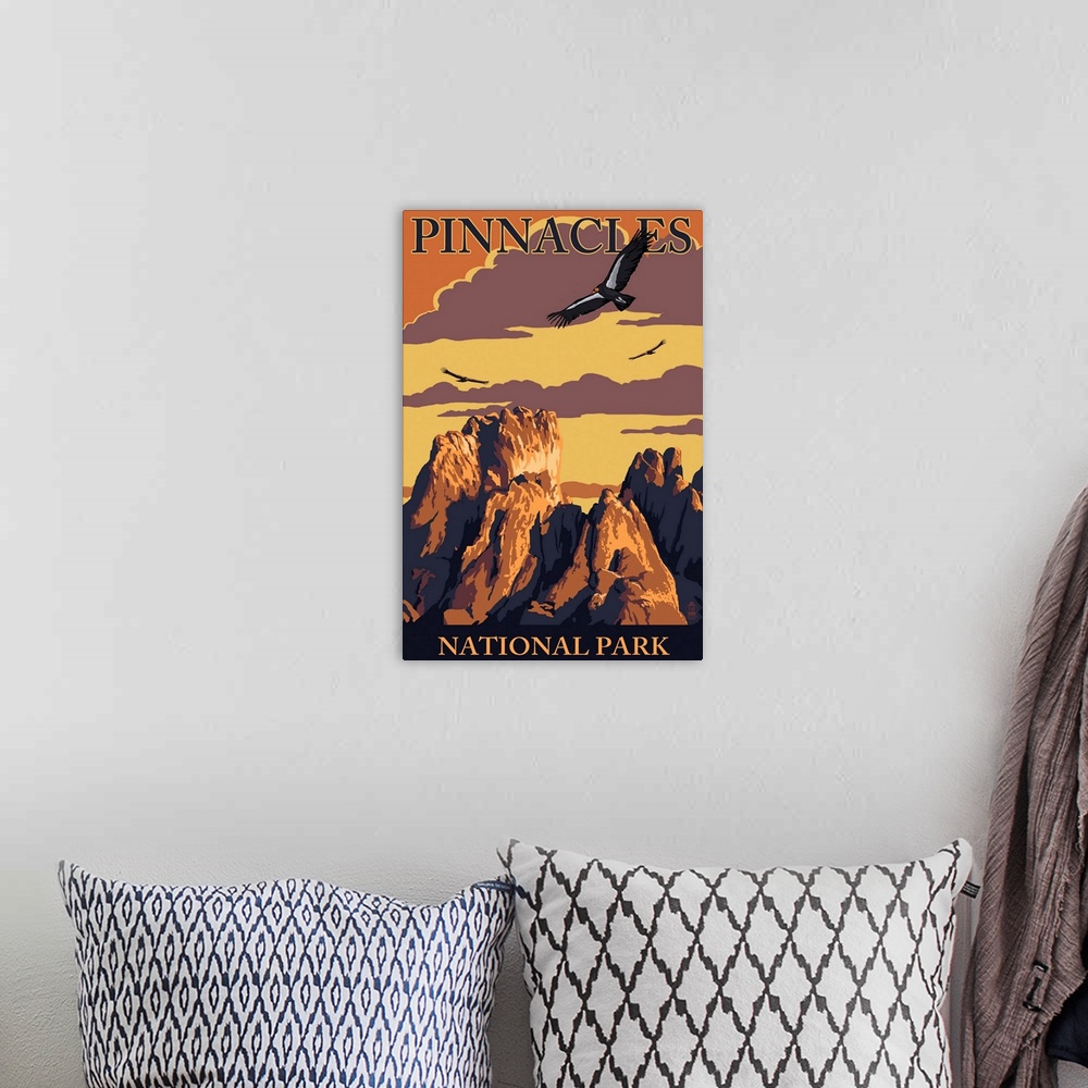 A bohemian room featuring Pinnacles National Park - Condors: Retro Travel Poster