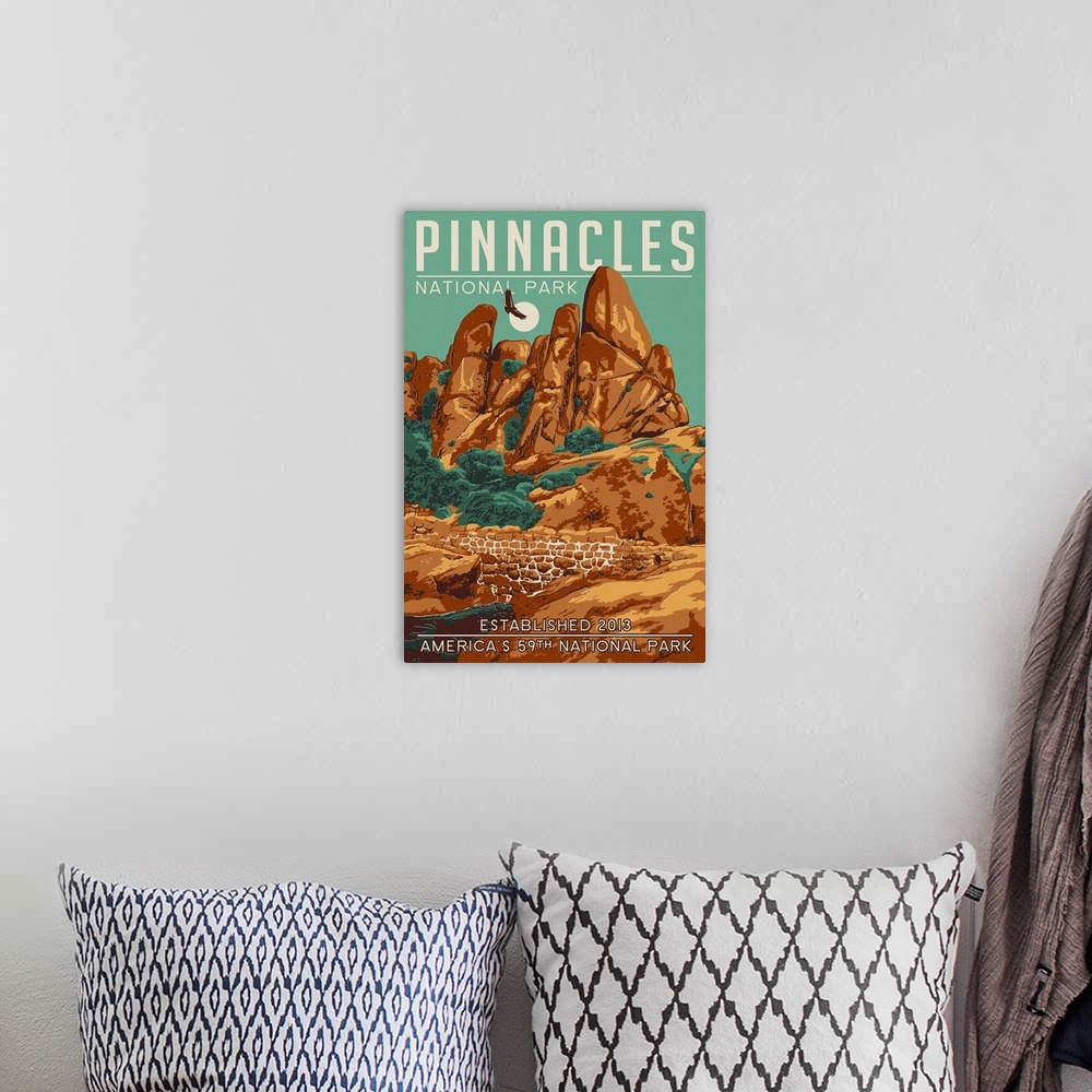 A bohemian room featuring Pinnacles National Park - WPA Formations and Condor: Retro Travel Poster
