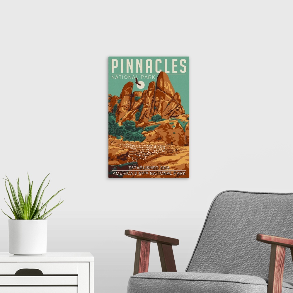 A modern room featuring Pinnacles National Park - WPA Formations and Condor: Retro Travel Poster