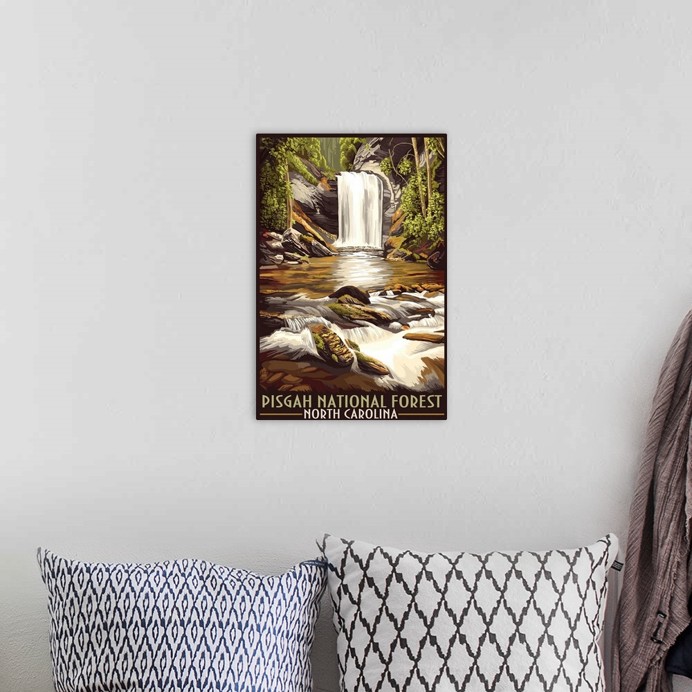 A bohemian room featuring Pisgah National Forest - North Carolina: Retro Travel Poster