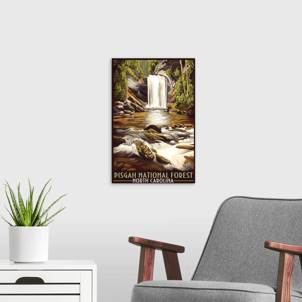 A modern room featuring Pisgah National Forest - North Carolina: Retro Travel Poster